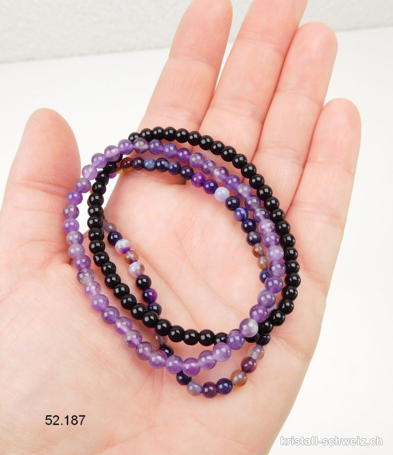 3 Armbänder SPIRITUALITÄT, Amethyst - Onyx schwarz - Achat lila. SonderangebotT