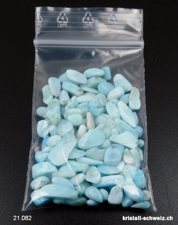 15 Gramm Larimar, Granulat XS ca. 2 bis 10 mm. Sonderangebot