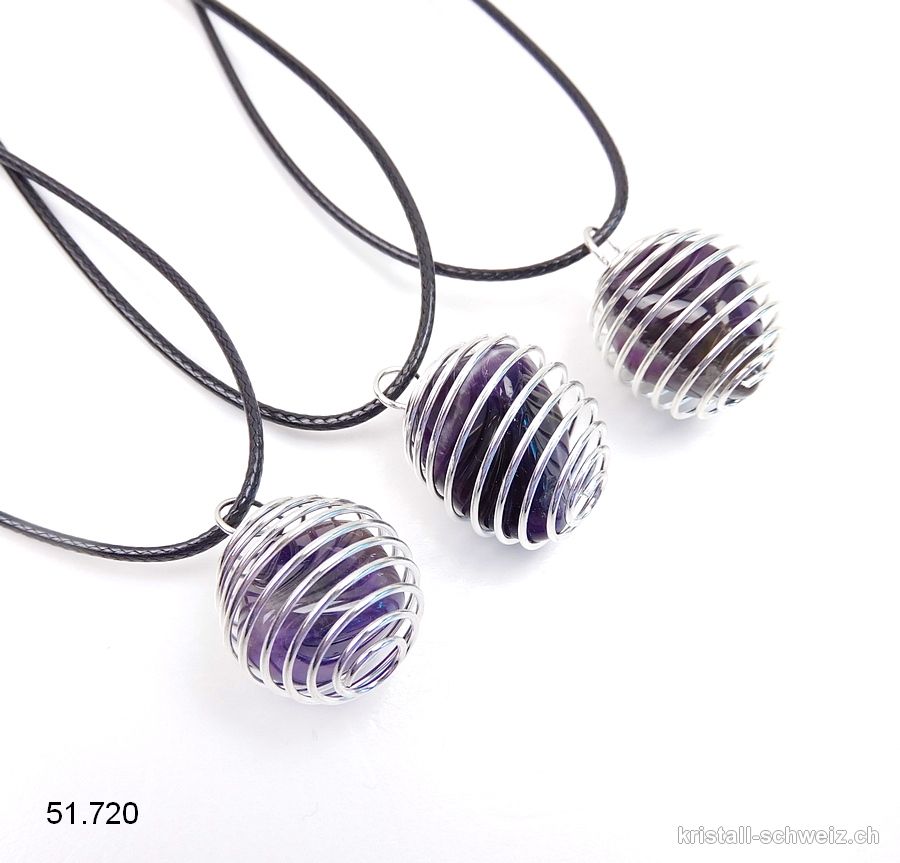 Anhänger Amethyst Metallspirale mit Lederlook-Kette. SONDERANGEBOT