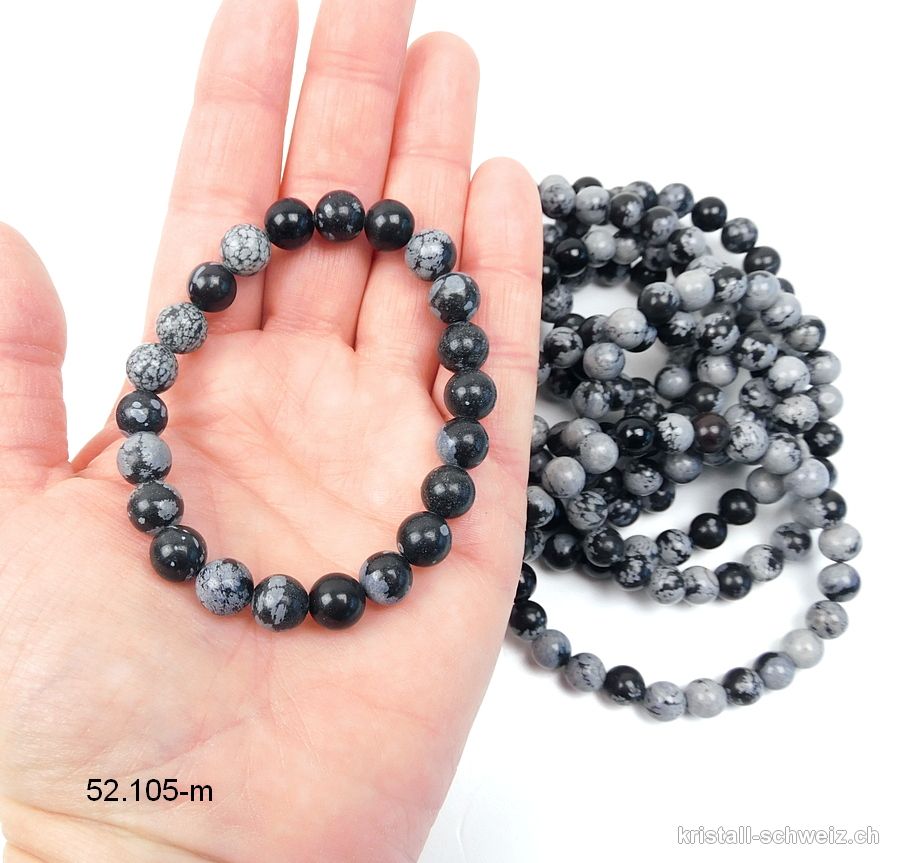 Armband Obsidian Schneeflocken 8 - 9 mm / 18 cm. Grösse M