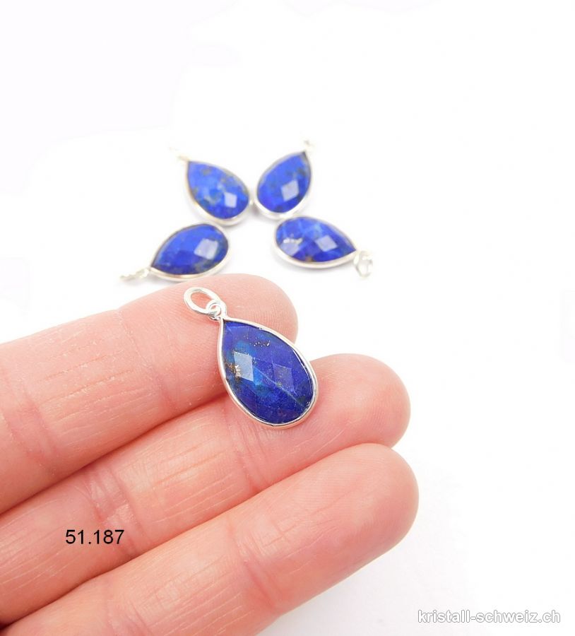 Anhänger Lapislazuli Mini-Tropfen facettiert aus 925er Silber / 1,8 x 1,2 cm