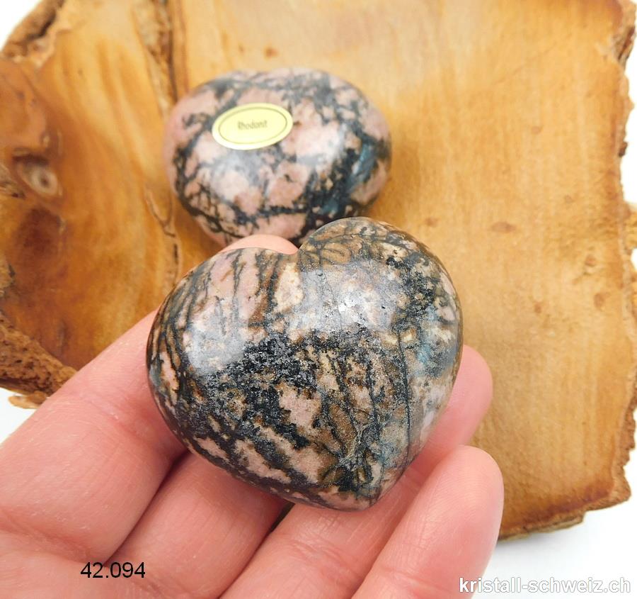 Herz Rhodonit 4,5 x 4 x 2,3 cm, bauchig