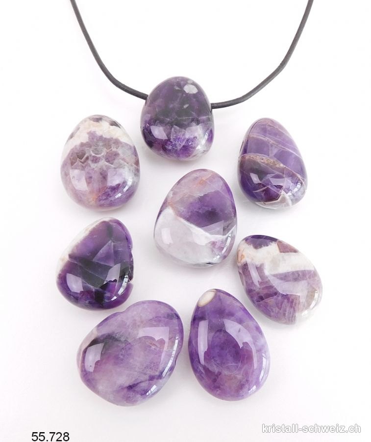 Amethyst-Quarz gebohrt 2,5 - 3 cm mit Lederband. Sonderangebot