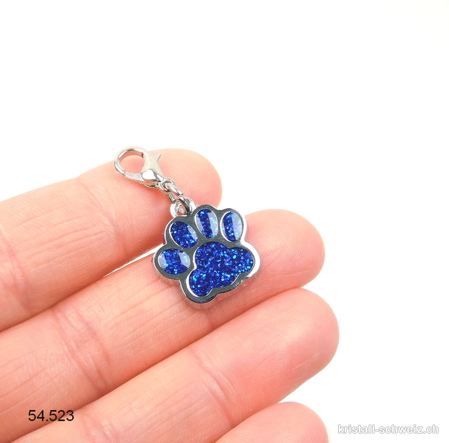 Charm Tierpfote BLAU 1,6 cm, aus Metall mit Verschluss