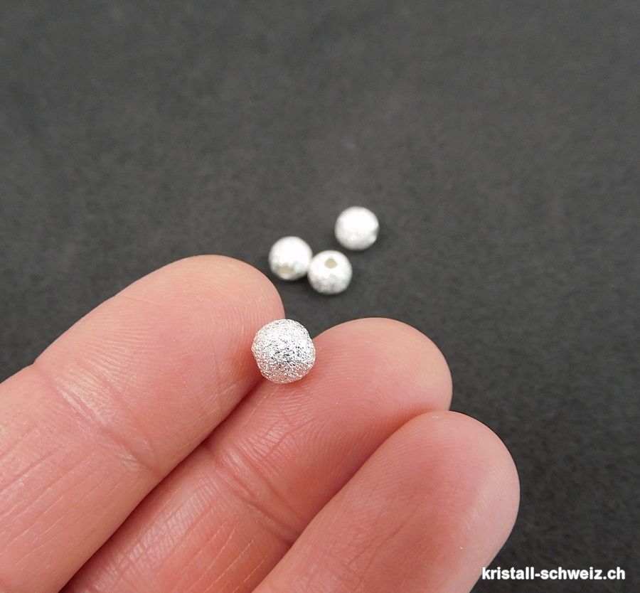 Perle 6 mm/Bohrung 1,5 mm, 925 Silber diamantiert hell