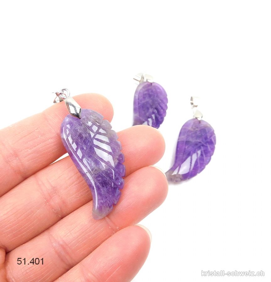 Anhänger Amethyst Engelsflügel 3,5 cm mit Metall-Clip