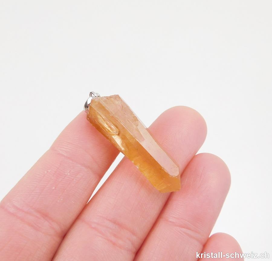 Anhänger Bergkristall Tangerine - Golden Healer 3 cm an Silberöse. Einzelstück