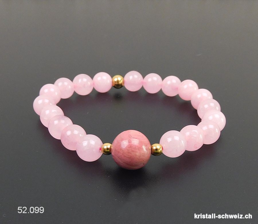 Armband Rosenquarz - Rhodonit 8 mm / 18 cm. Gr. M