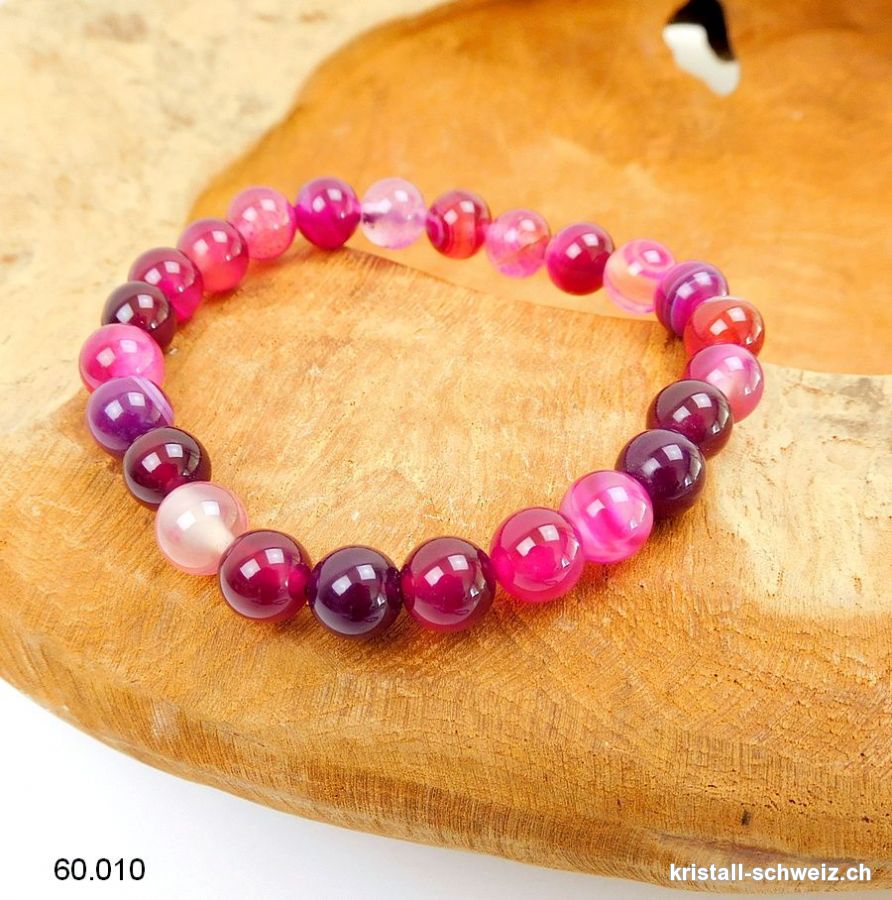 Armband Achat dunklerosa 8 mm / 19 - 19,5 cm
