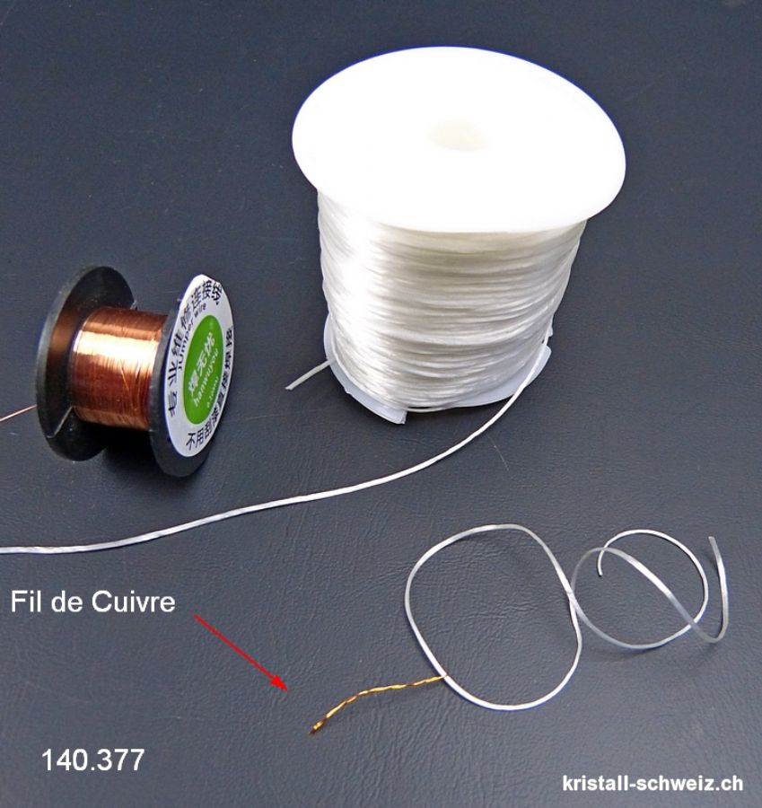 Kupferdraht  0,1 mm, ca. 10 Meter. Um das Opalon-Gummifaden durch die Perlen zu führen