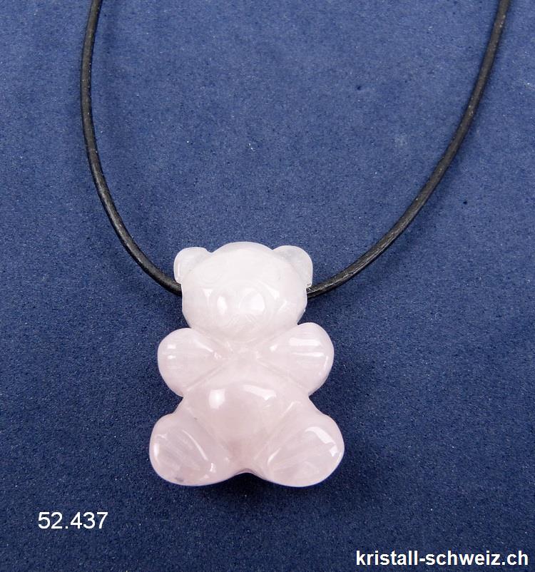 Halskette Bär Rosenquarz hell gebohrt mit Lederband zu binden