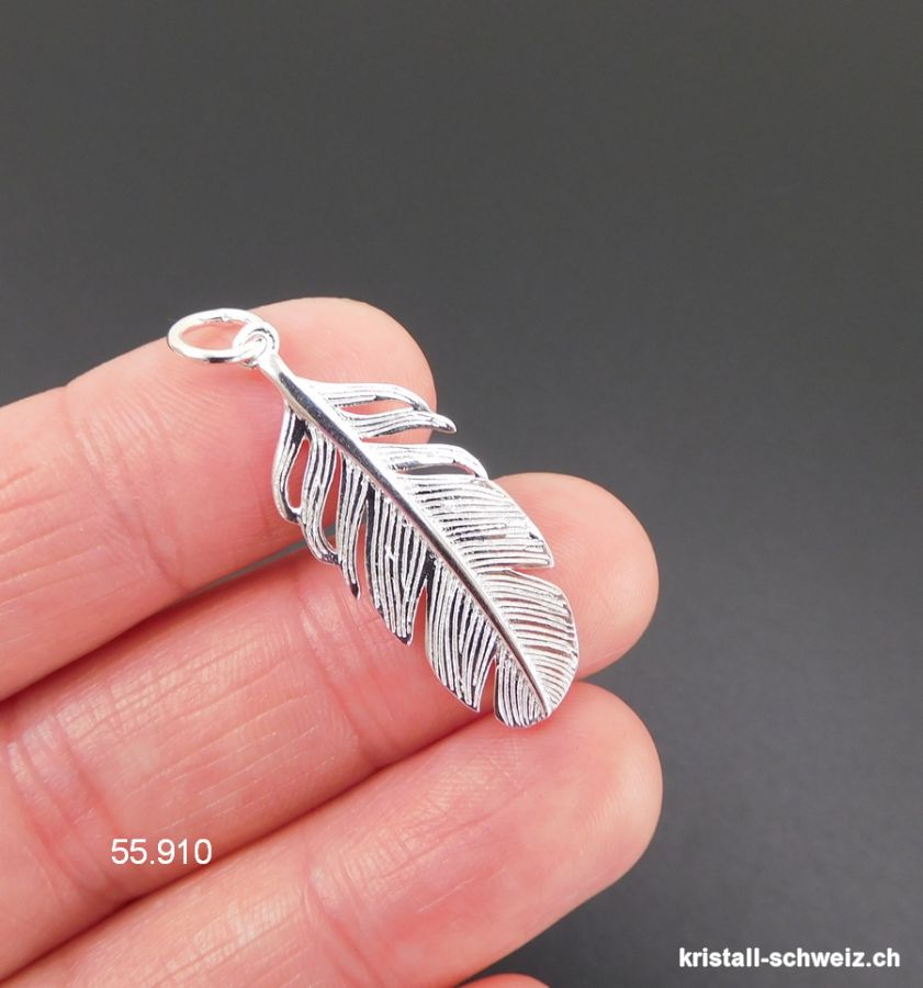 Anhänger Feder flach aus 925 Silber, 3 x 1,2 cm