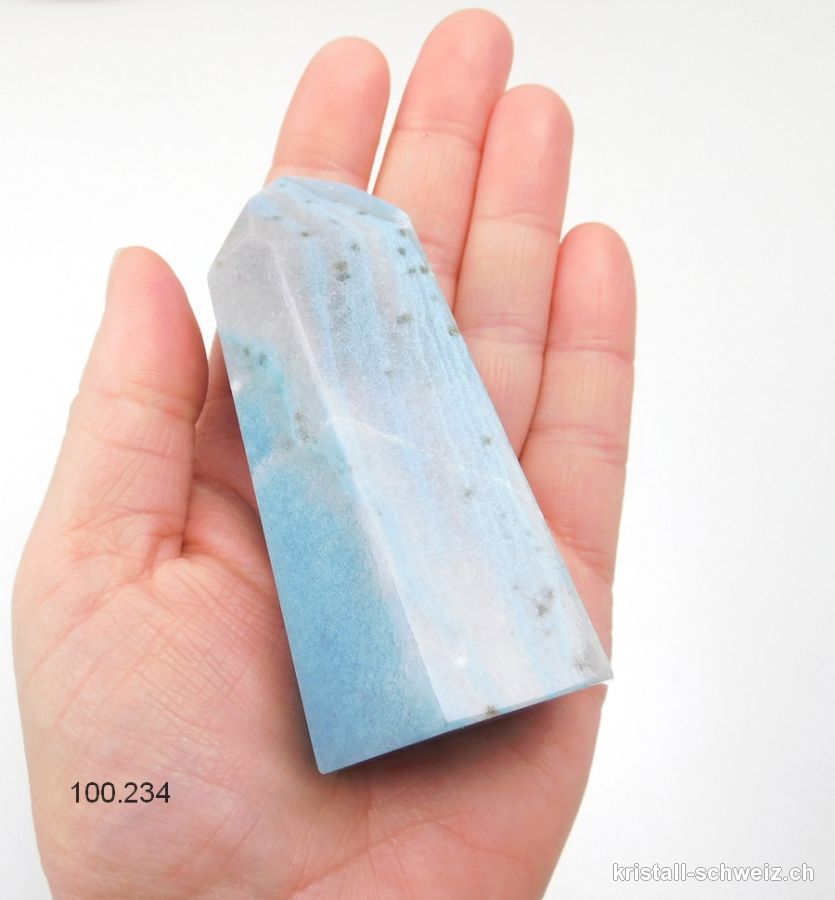 Blau Quarz mit Troilit, Obelisk 8,8 cm. Unikat 184 Gramm