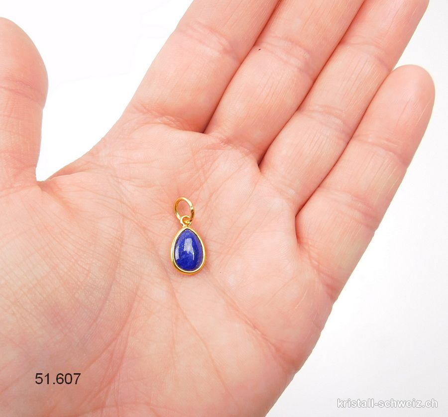 Anhänger Lapislazuli Mini-Tropfen aus 925er Silber vergoldet, 11 x 8 mm