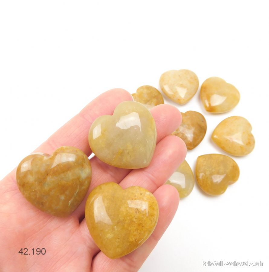 Herz Jade gelb-beige 3 x 3 x 1,2 cm. AB-Qual. SONDERANGEBOT