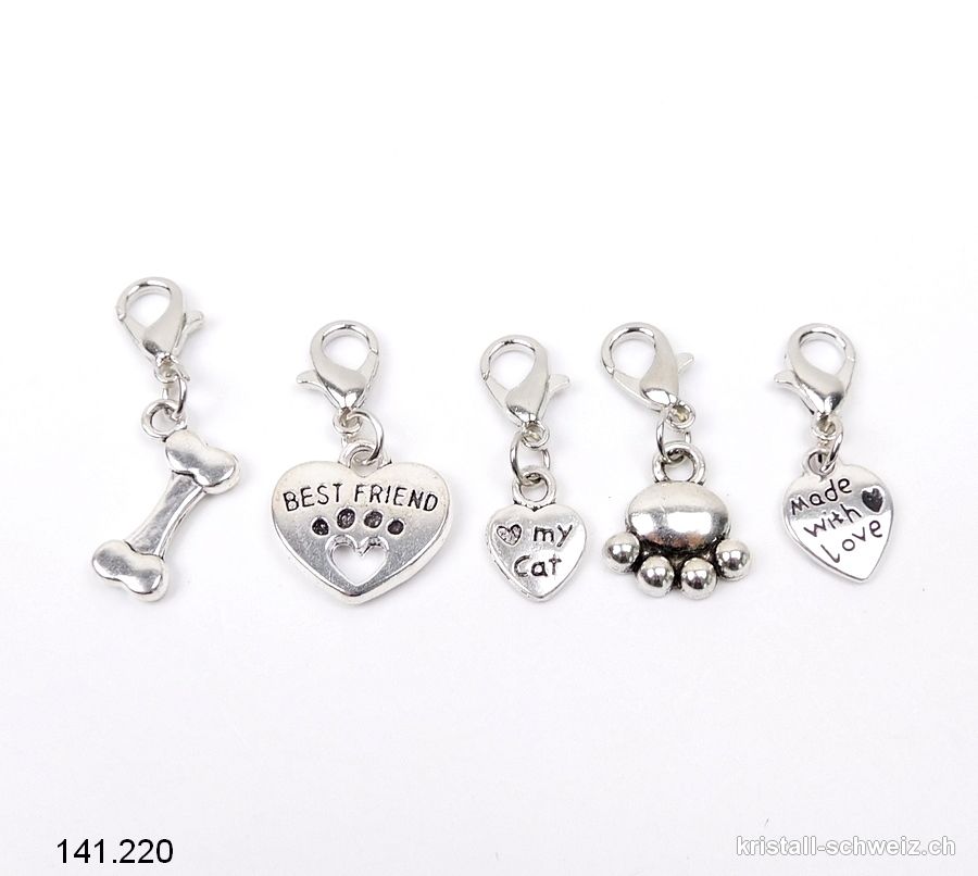 Los 5 Charms 1 bis 1,5 cm und Haken, aus Metall versilbert. SONDERANGEBOT