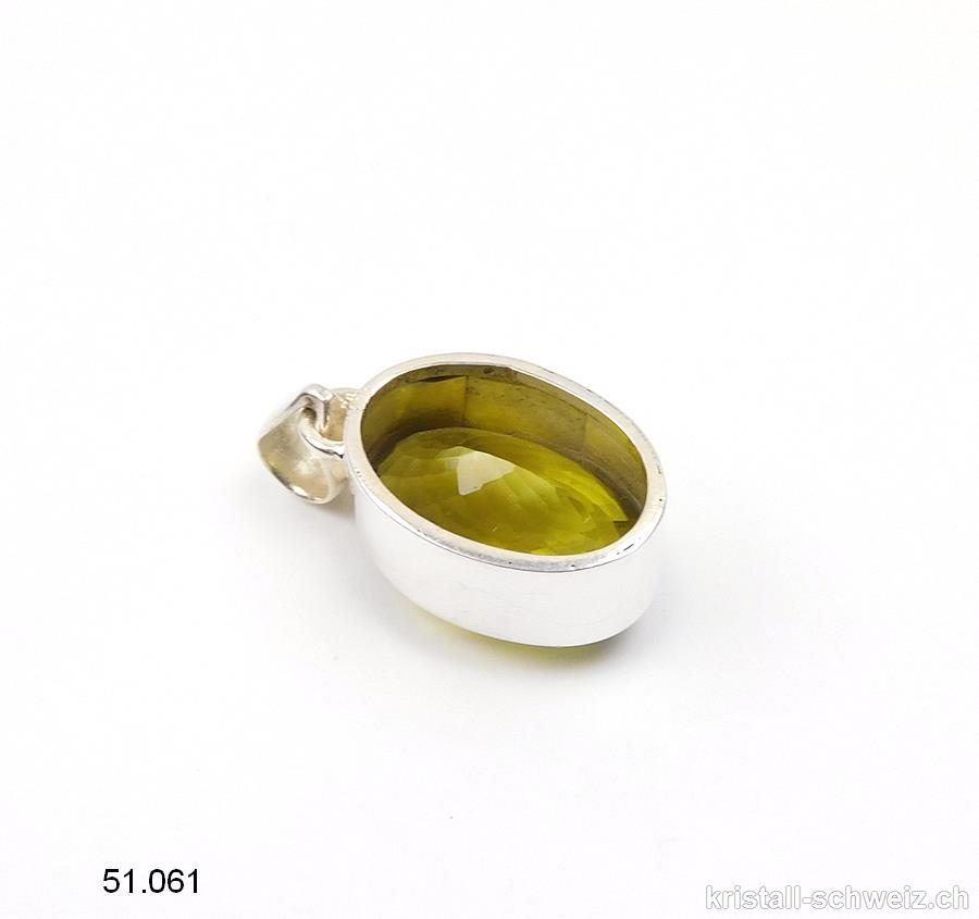 Anhänger Quarz Oliv facettiert aus 925 Silber. Unikat, schöne Qualität