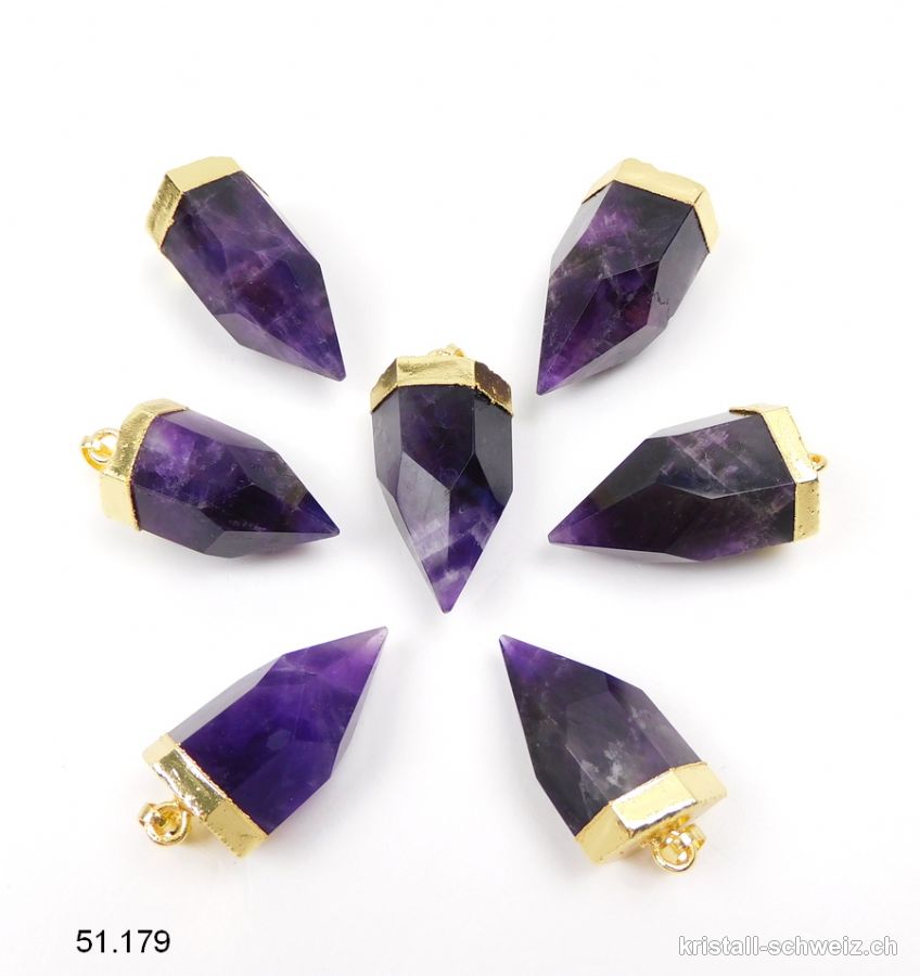 Anhänger Amethyst dunkel facettiert mit Metall vergoldet 3 - 3,5 cm