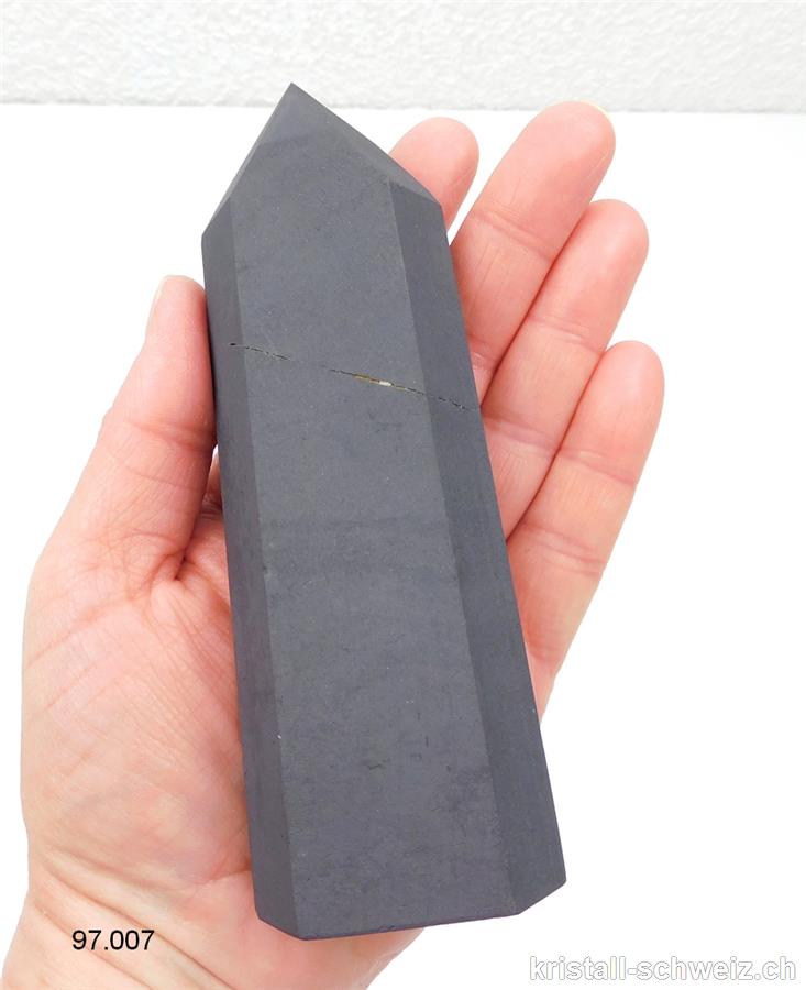 Pyrit auf Schungit aus Brasilien, Obelisk 13 cm. Unikat 283 Gramm