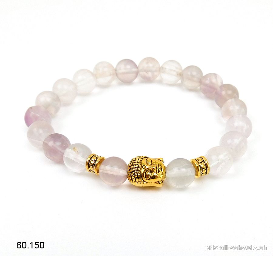 Armband Fluorit hell 8 - 8,5 mm/19 cm, mit BUDDHA vergoldet. Sonderangebot