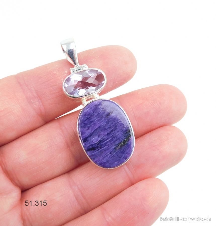 Anhänger Charoit - Amethyst aus 925 Silberfassung. Unikat