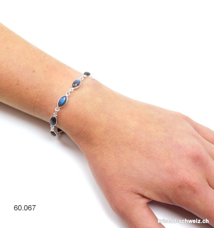 Armband Labradorit blau Navette aus 925 Silber. Verstellbar 17 - 20 cm