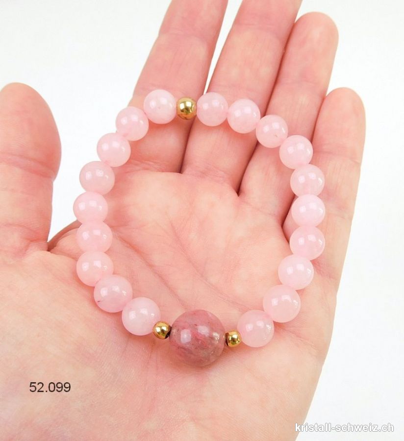 Armband Rosenquarz - Rhodonit 8 mm / 18 cm. Gr. M