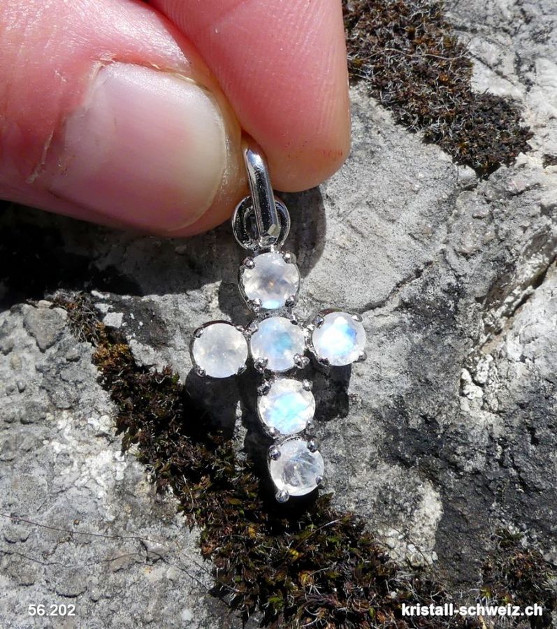  Anhänger kleine KREUZ Mondstein Regenbogen aus 925 Silber