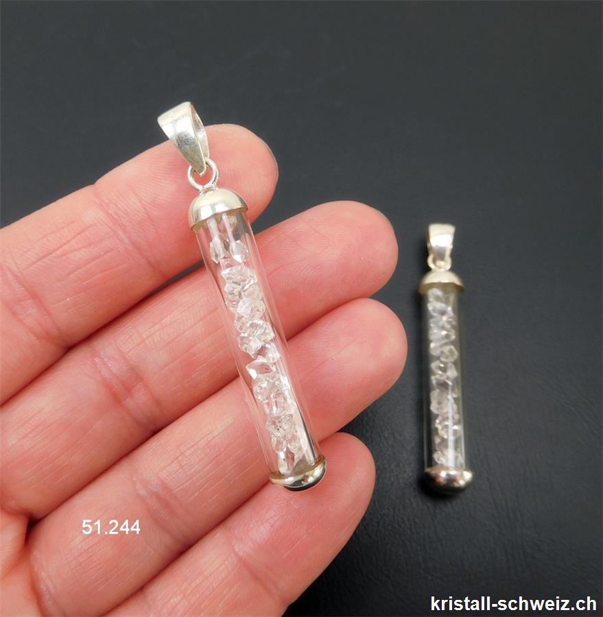 Anhänger Herkimer Diamant Doppelender an 925er Silber, 4 x 0,7 cm