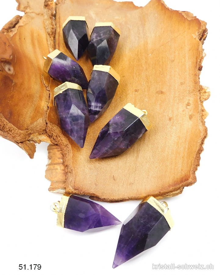 Anhänger Amethyst dunkel facettiert mit Metall vergoldet 3 - 3,5 cm