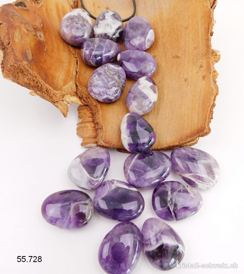 Amethyst-Quarz gebohrt 2,5 - 3 cm mit Lederband. Sonderangebot