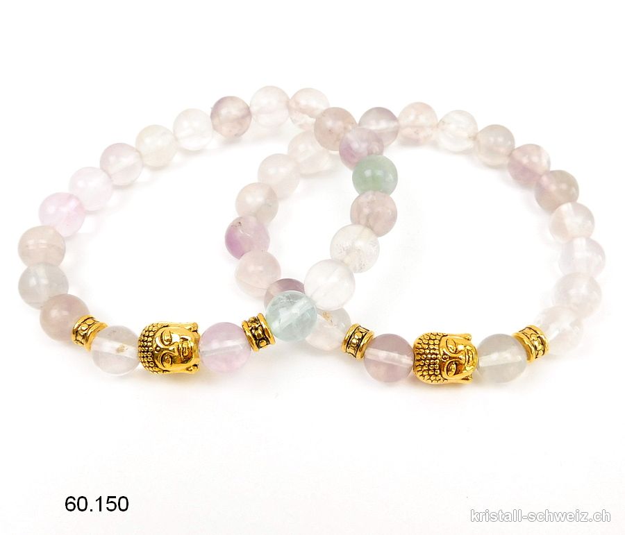 Armband Fluorit hell 8 - 8,5 mm/19 cm, mit BUDDHA vergoldet. Sonderangebot