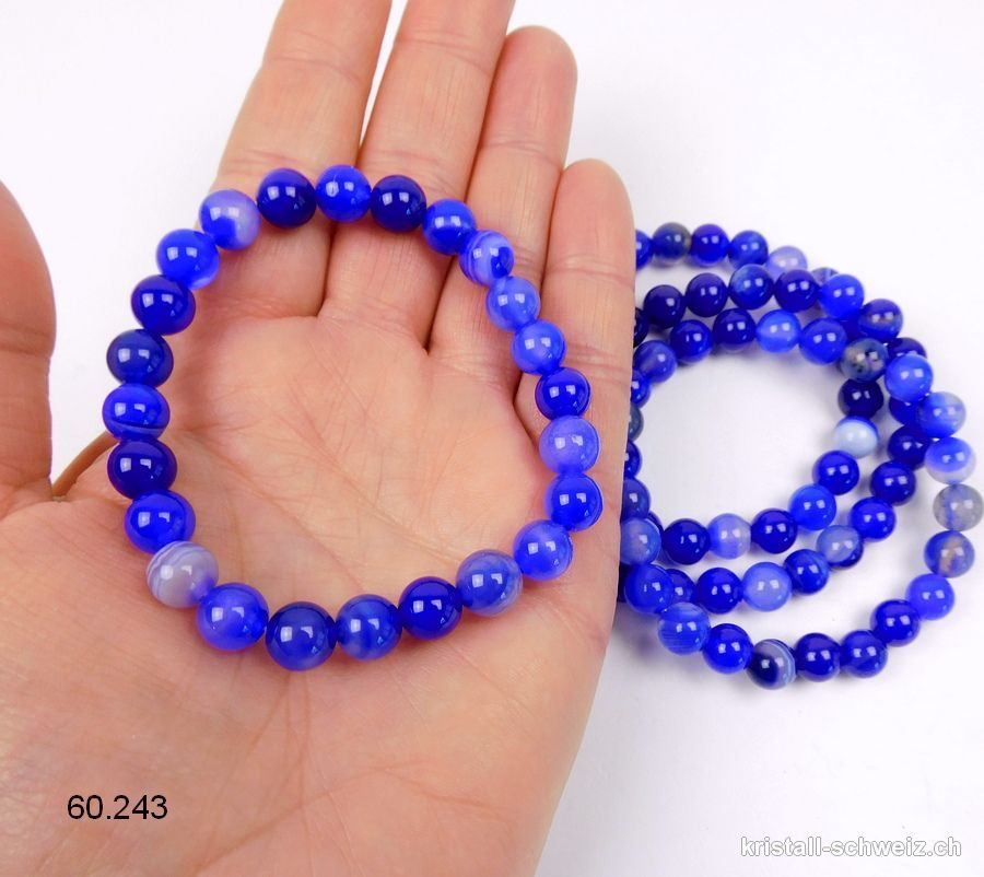 Armband Achat Indigo-Farbe 8 mm / 19,5 cm